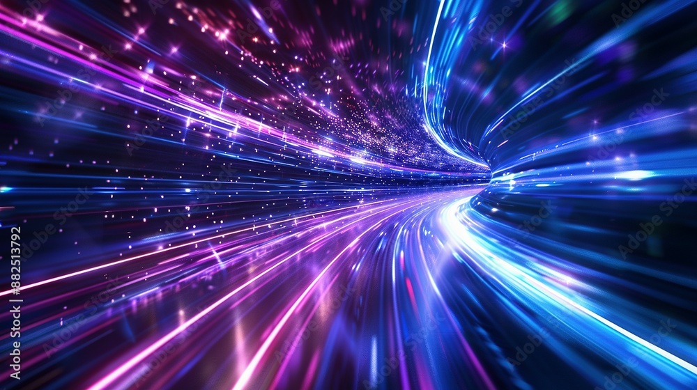 Dark Background Hyperspace Warp: 3D Blue and Purple Light Lines Dark Background Hyperspace Warp: 3D Blue and Purple Light Lines