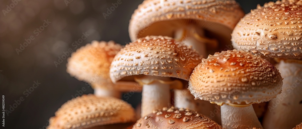 Macro Photography of Shiitake Mushrooms with copy space Macro Photography of Shiitake Mushrooms with copy space