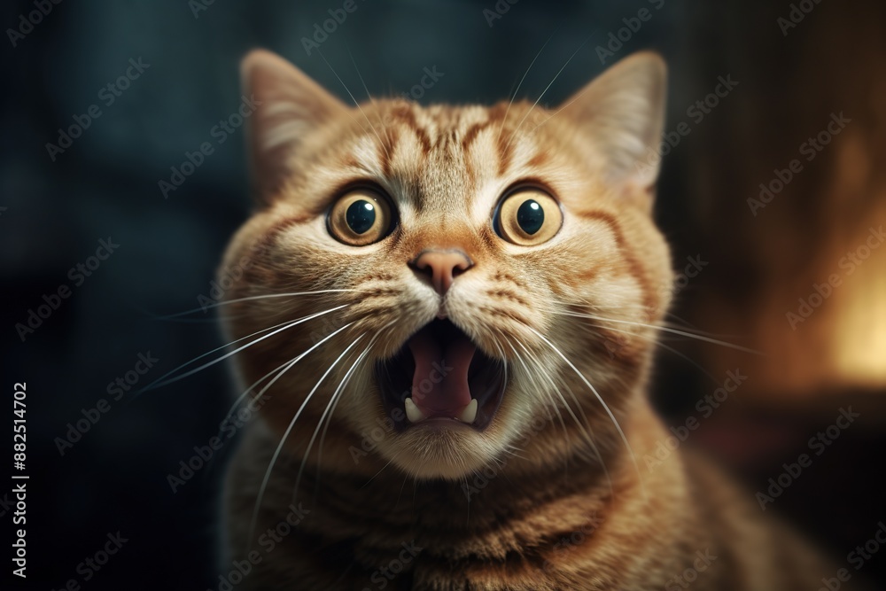 Portrait of a surprised cat Scottish Straight