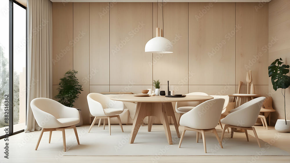 Scandinavian dining room with neutral color palette Scandinavian dining room with neutral color palette