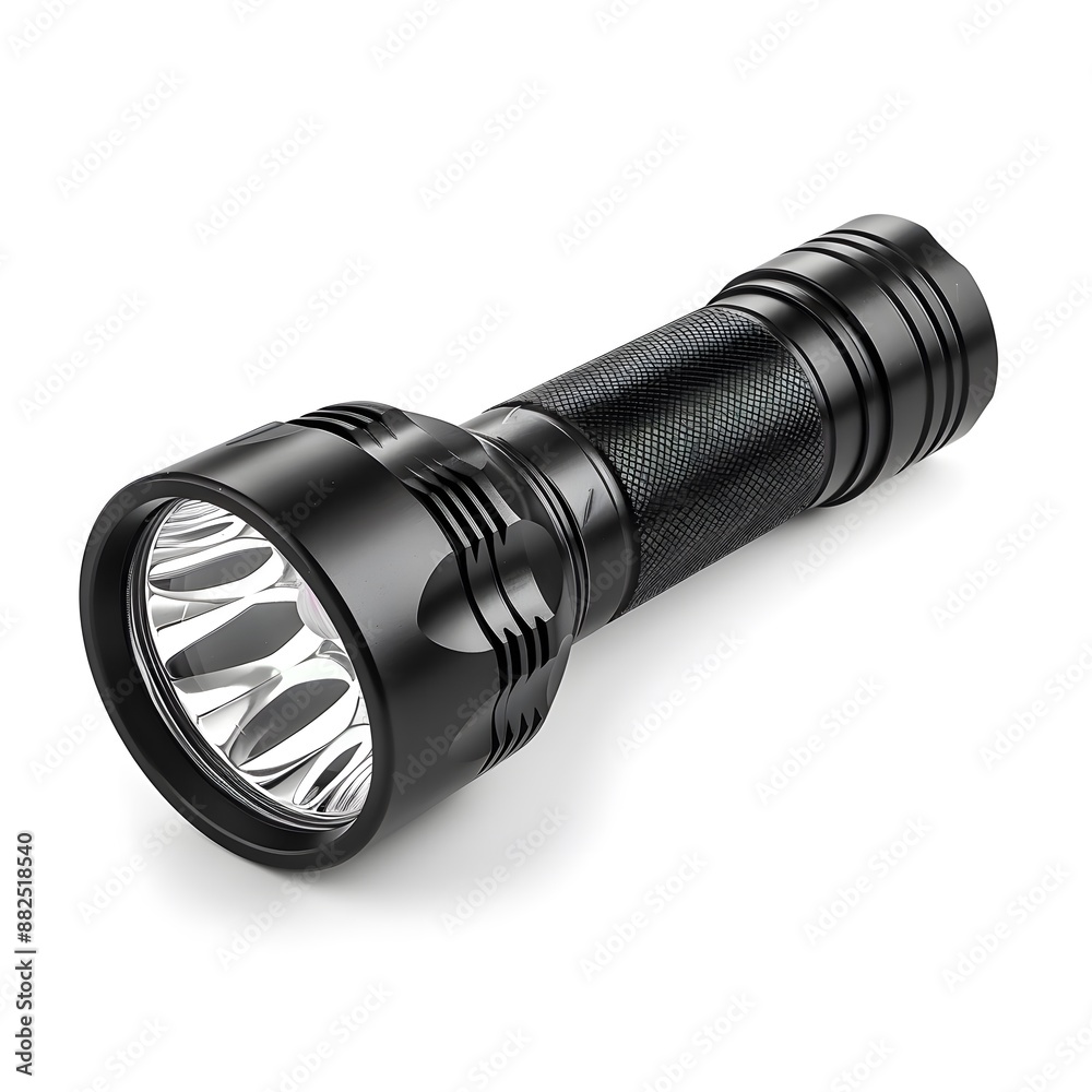 Black anodized aluminum alloy metal led flashlight torch isolated on white background Black anodized aluminum alloy metal led flashlight torch isolated on white background