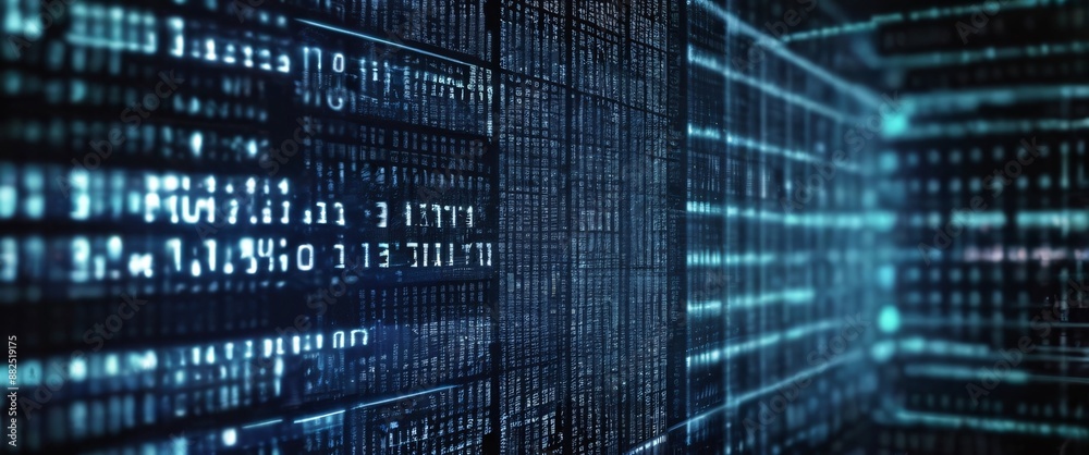 An abstract digital background with binary code and AI algorithms running in the background An abstract digital background with binary code and AI algorithms running in the background