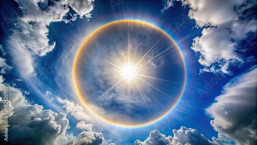 Sun halo phenomenon in the sky with a glowing ring around the sun , solar, halo, phenomenon, spiritual, natural, sky, sun © Sujid