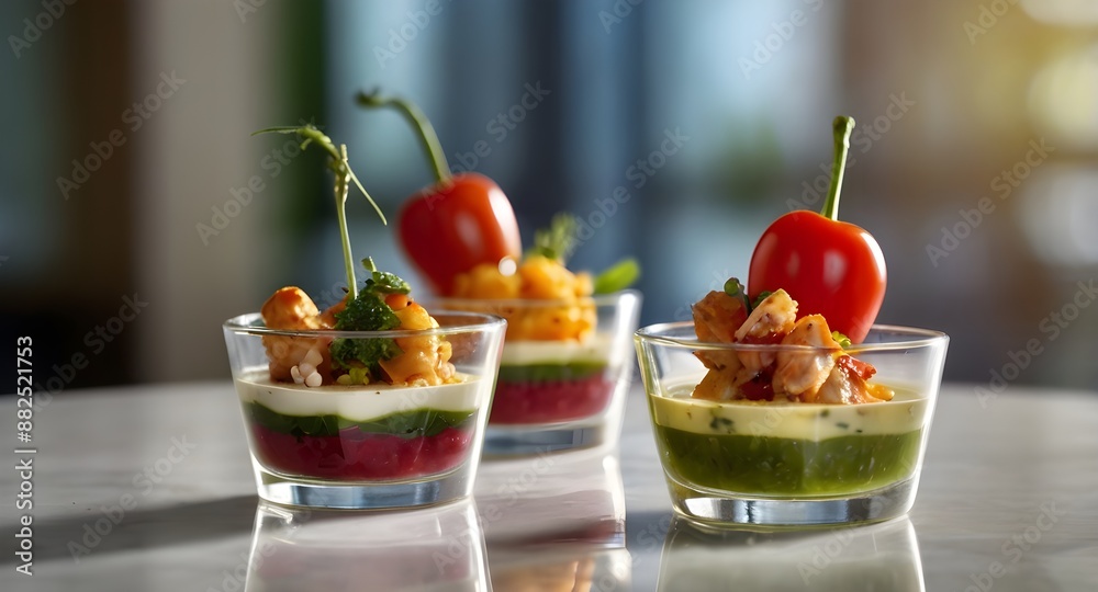 Healthy appetizers in a glass with blur background. Healthy appetizers in a glass with blur background.