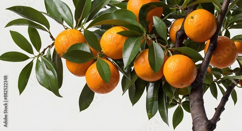 oranges on tree branch on White background 