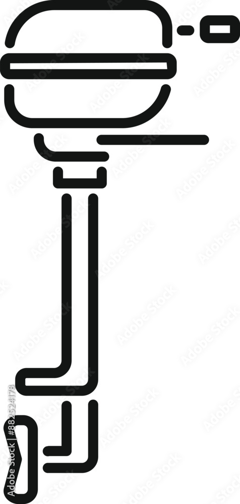 Simple line drawing of a boat motor engine hanging from a transom, isolated on a white background Simple line drawing of a boat motor engine hanging from a transom, isolated on a white background