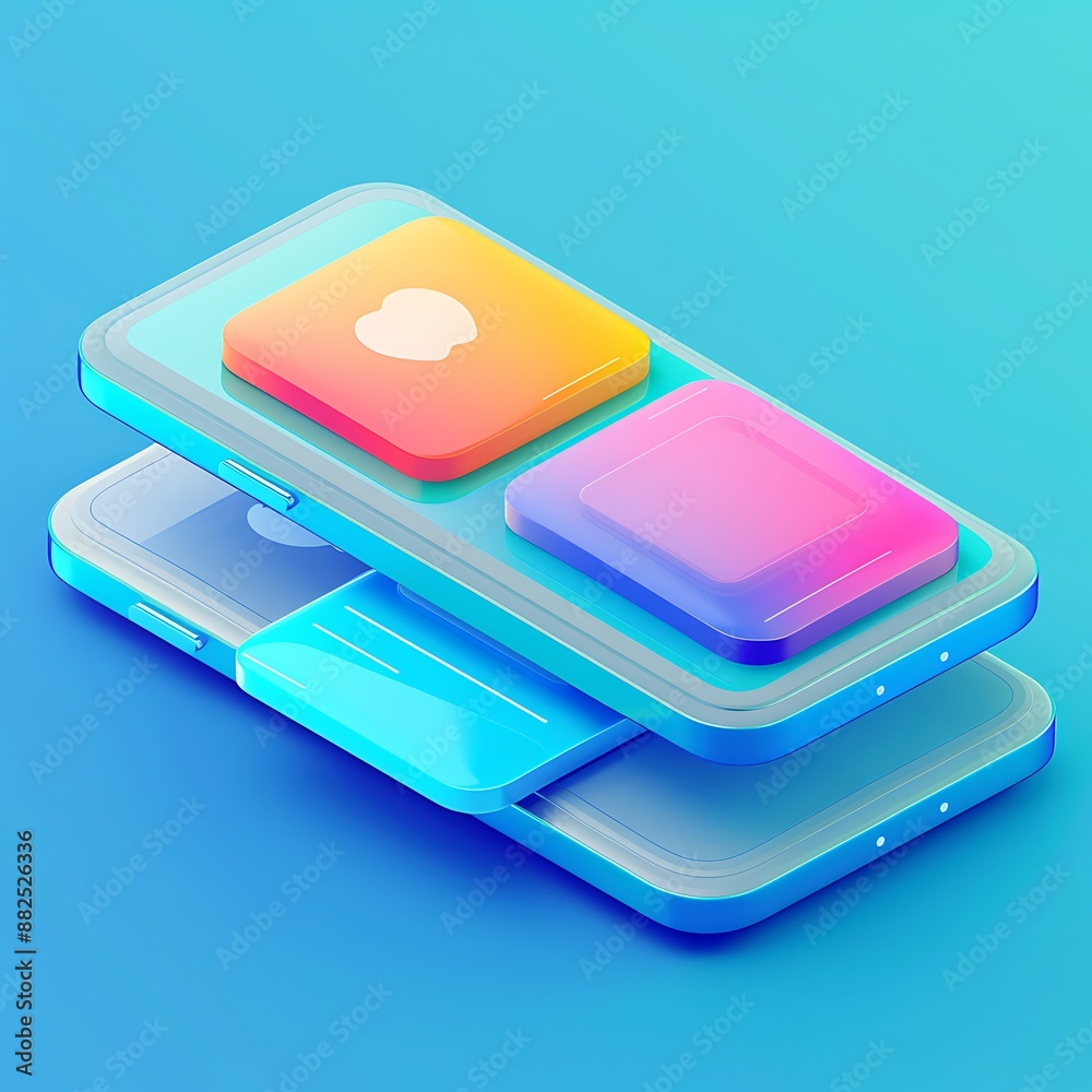 Isometric Perspective of a Mobile Phone with App Icons Isometric Perspective of a Mobile Phone with App Icons