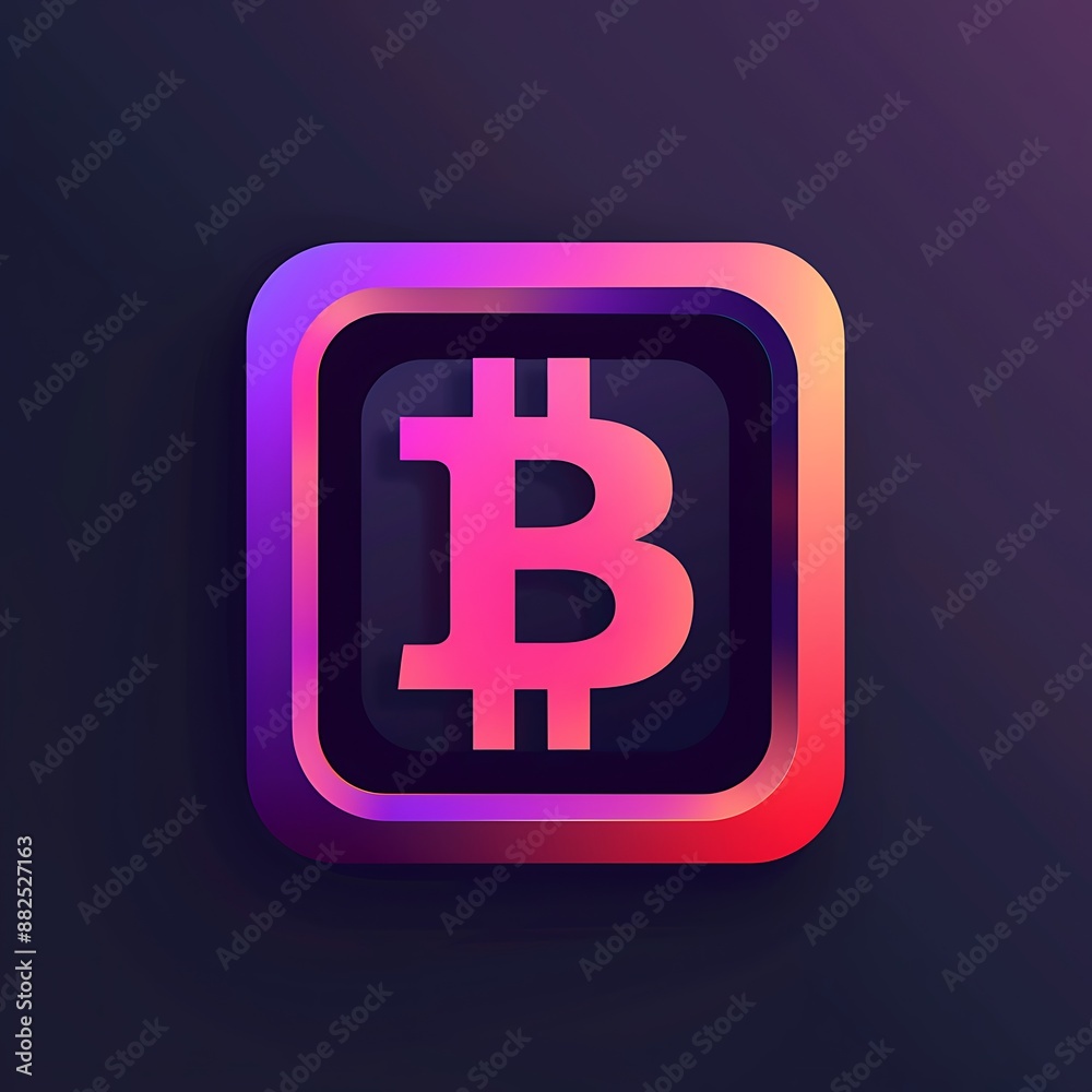 Glowing pink and purple Bitcoin cryptocurrency icon Glowing pink and purple Bitcoin cryptocurrency icon