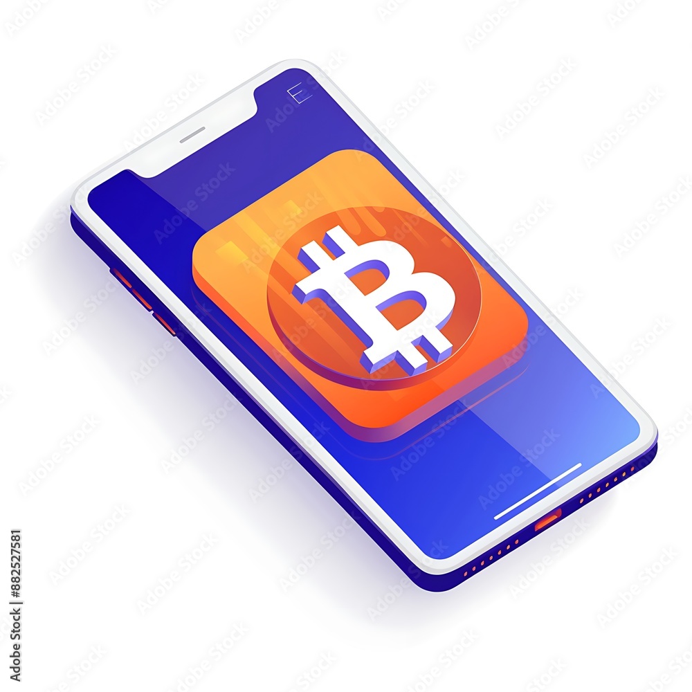 Isometric smartphone with bitcoin app icon Isometric smartphone with bitcoin app icon