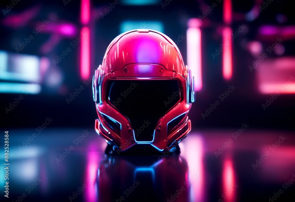 Fototapeta premium concept neon lights futuristic lmet visual artificial intelligence life events gaming goggles headset cyberspace excited