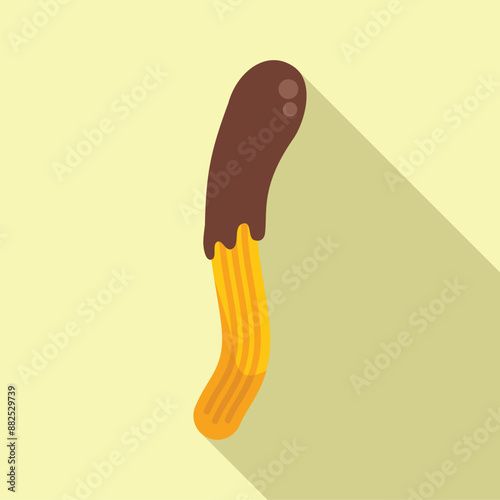 Sweet churro dipped in chocolate cream topping, a delicious snack or dessert