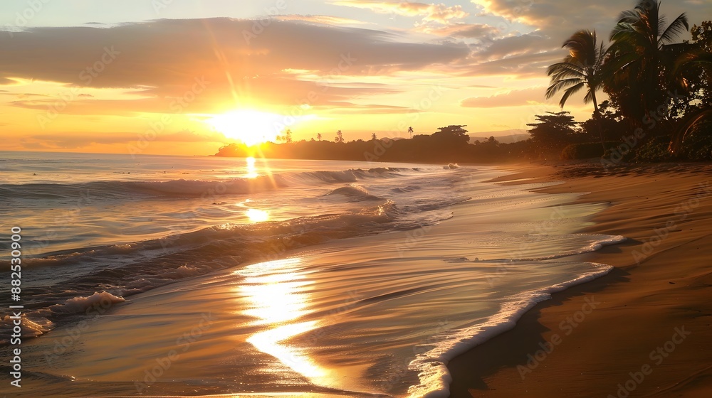 Summer background image of tropical beach with blurred horizon at sunset. Light sand of beach against backdrop of sparkling ocean water. Natural seascape. Summer background image of tropical beach with blurred horizon at sunset. Light sand of beach against backdrop of sparkling ocean water. Natural seascape.