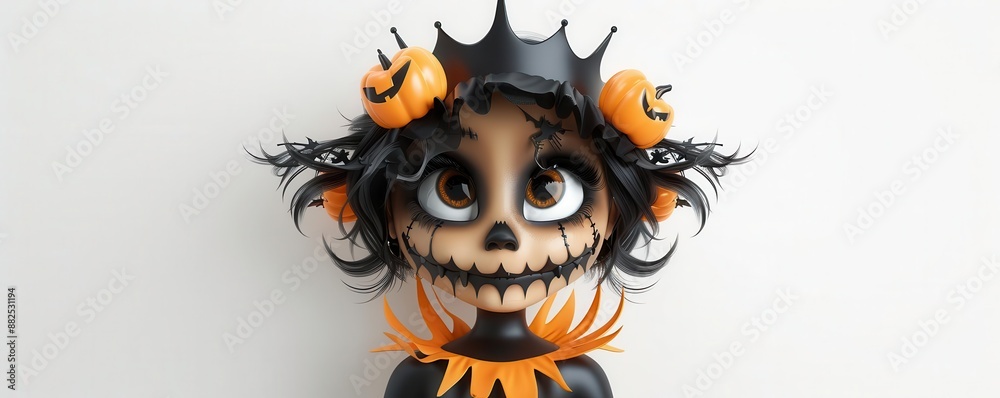 Fototapeta premium Girl in a spooky queen costume with a dark crown, spooky outfit, regal