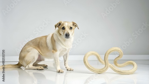 Helminthiasis Toxocara canis (also known as dog roundworm) or parasitic worms from little dog on white background, Pet health care concept photo