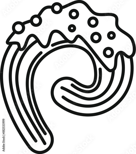 Thin, crispy, and elongated pastry, often sprinkled with sugar or cinnamon, enjoyed as a sweet treat or snack