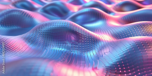 Colorful digital wave pattern with a futuristic design, showcasing dynamic and flowing curves in pink and blue tones.