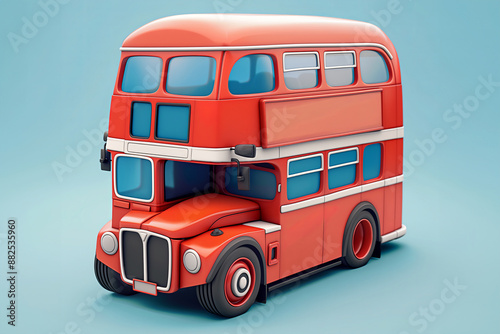 portrait of cute Double Deck City Bus. 3D Cartoon Animation Style.