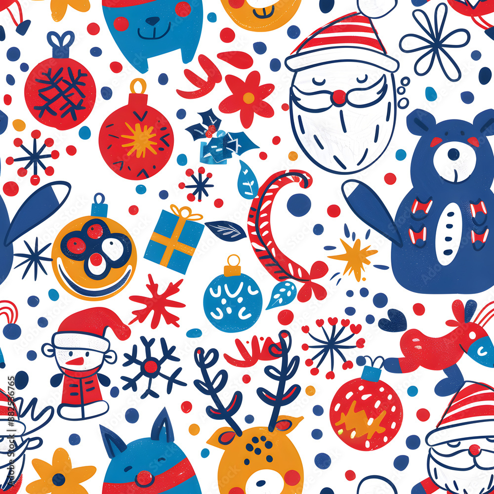 2D illustrated New Year card in a cute graphic style seamless pattern. 2D illustrated New Year card in a cute graphic style seamless pattern.
