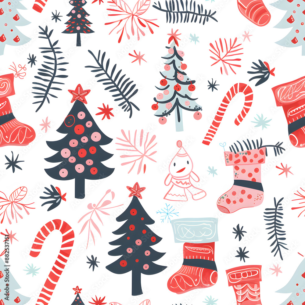 2D illustrated New Year card in a cute graphic style seamless pattern. 2D illustrated New Year card in a cute graphic style seamless pattern.