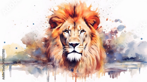Lion In nature Watercolor Style
