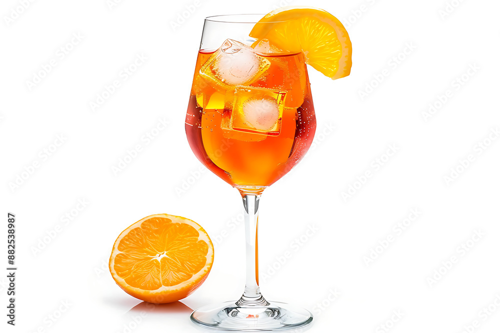 Aperol Spritz isolated on white background. 3D rendering. Aperol Spritz isolated on white background. 3D rendering.