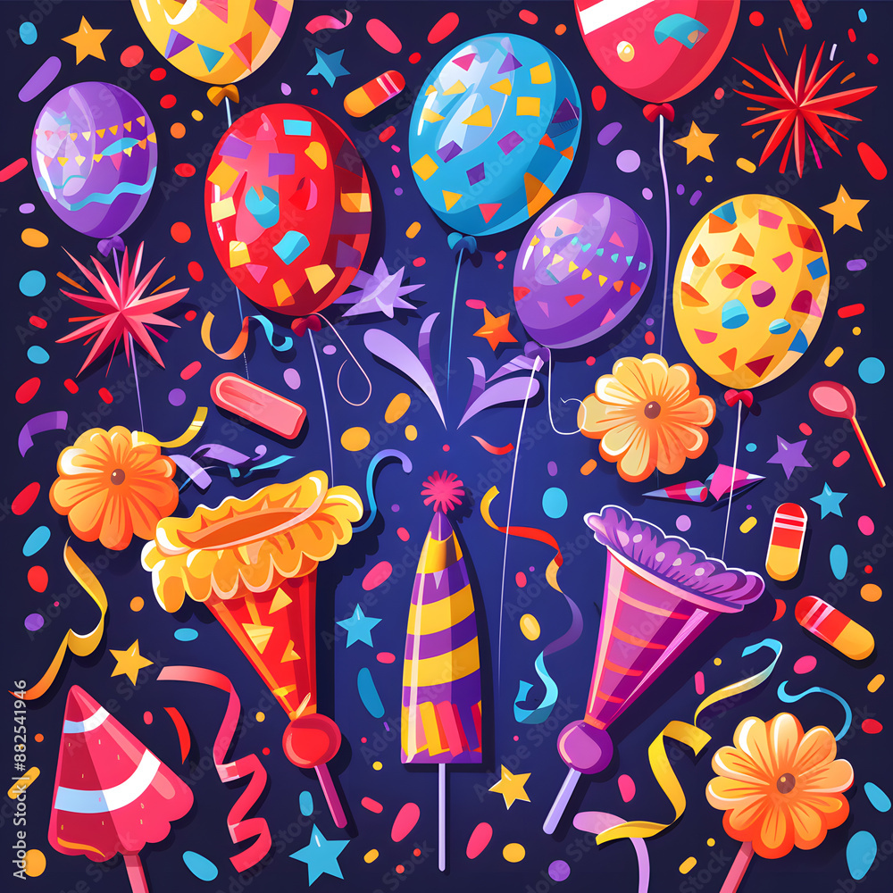 2D illustrated New Year card in a cute graphic style 2D illustrated New Year card in a cute graphic style