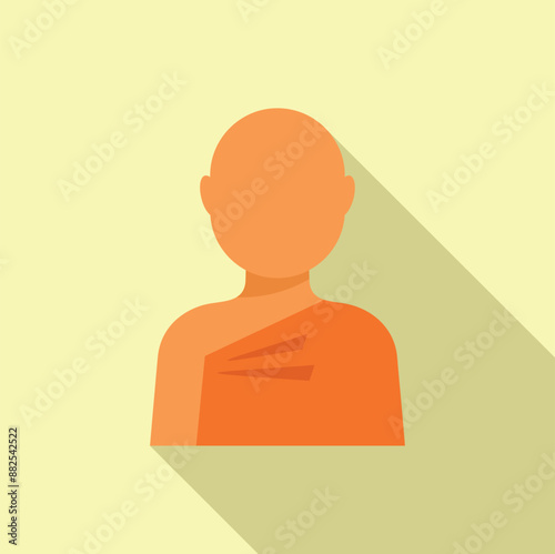 Simple flat design of a buddhist monk wearing a traditional orange kasaya robe photo