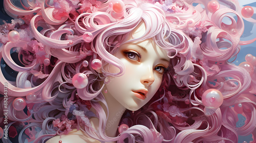 Pink Hair with Bubbles Illustration Pink Hair with Bubbles Illustration