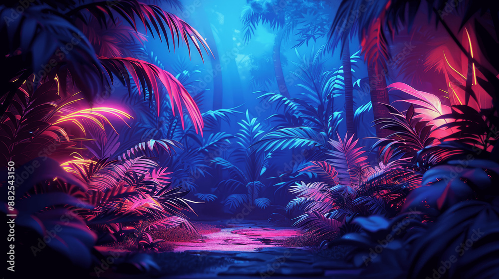 Neon Jungle with Glowing Plants in Pink and Blue Fantasy Forest Neon Jungle with Glowing Plants in Pink and Blue Fantasy Forest