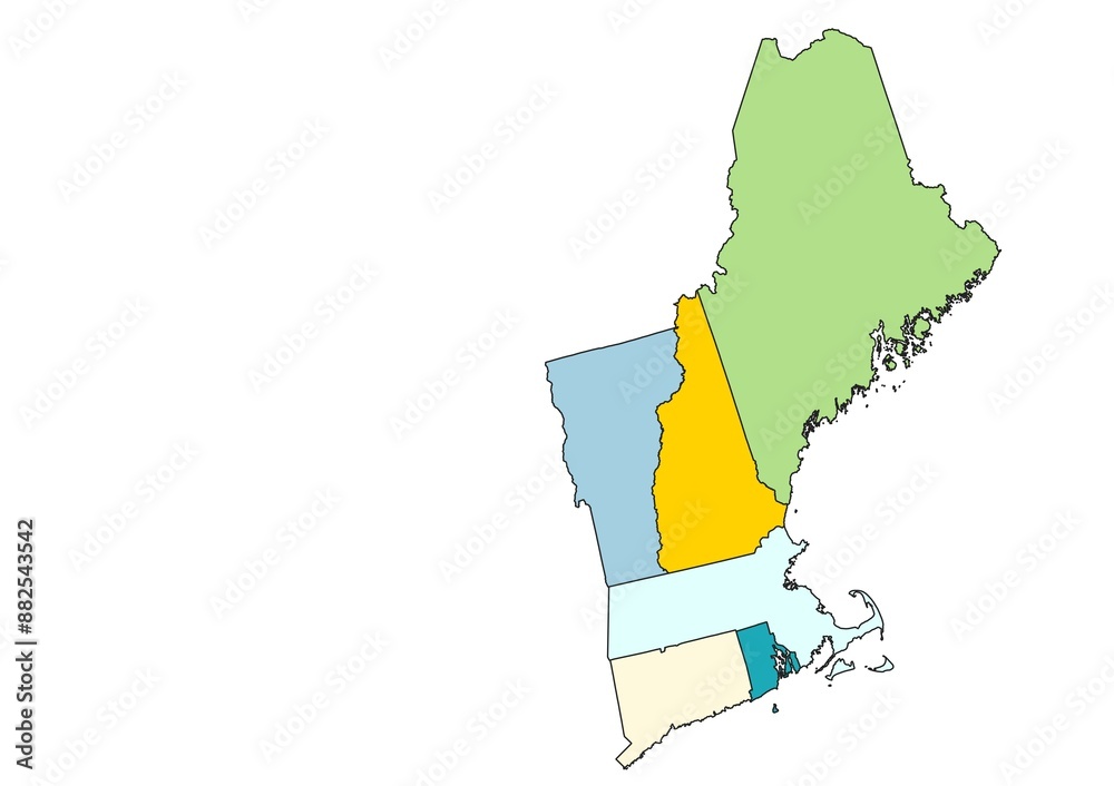 New England States administrative and political vector map