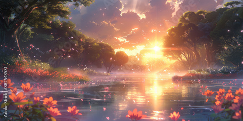 幻想的な赤と黄色の水彩テクスチャ背景　