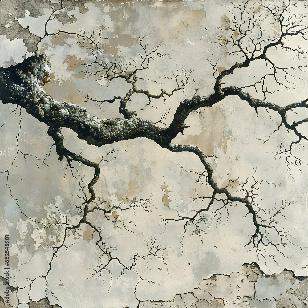 Tree Branch on Cracked Wall Illustration Tree Branch on Cracked Wall Illustration