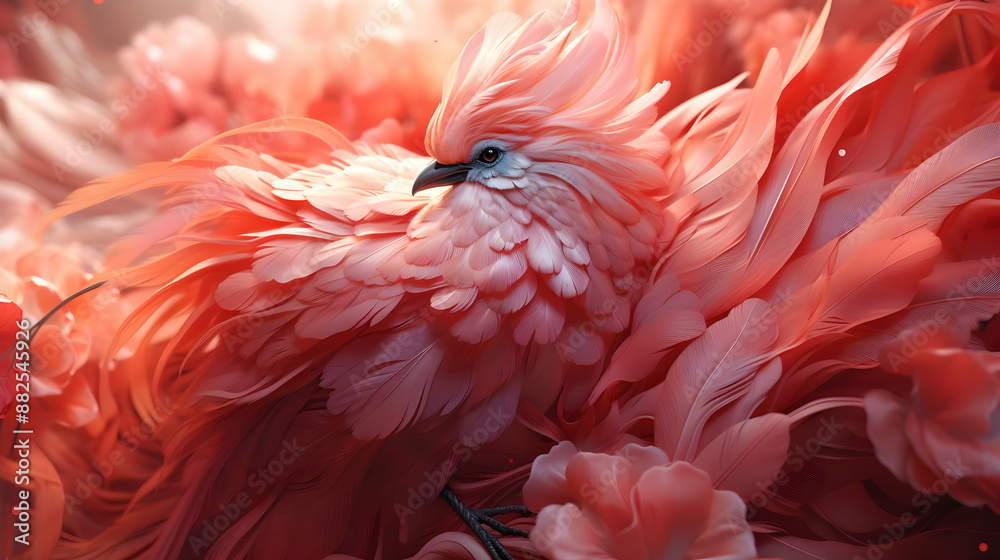 Pink Bird Illustration with Feathers Pink Bird Illustration with Feathers