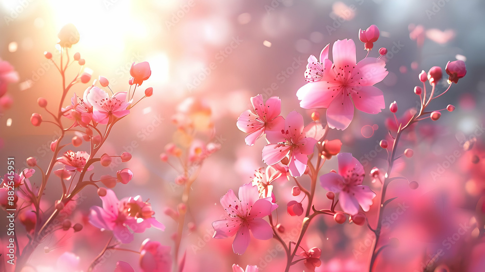 Pink Cherry Blossoms in Sunlight - Illustration Pink Cherry Blossoms in Sunlight - Illustration