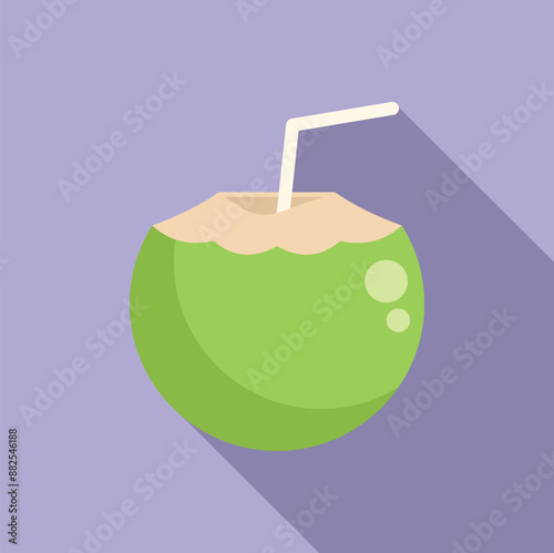 Refreshing illustration of a green coconut cocktail with a straw, capturing the essence of summer, tropical getaways, and delicious refreshments