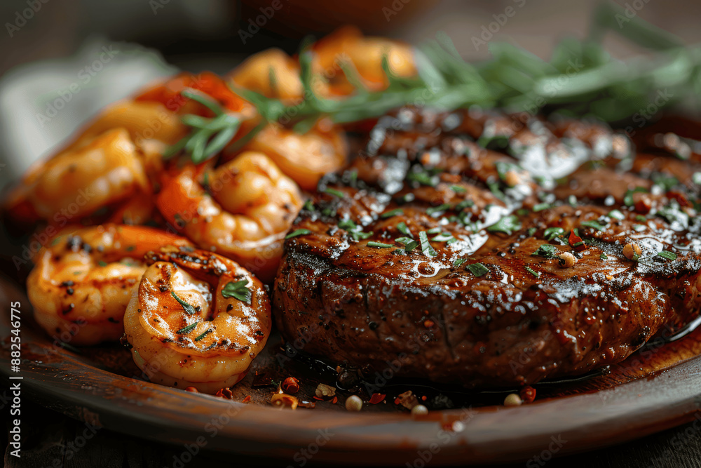 Grilled Steak and Shrimp Platter Juicy Beef Paired with Seafood for a Luxurious and Tasty Dinner Grilled Steak and Shrimp Platter Juicy Beef Paired with Seafood for a Luxurious and Tasty Dinner