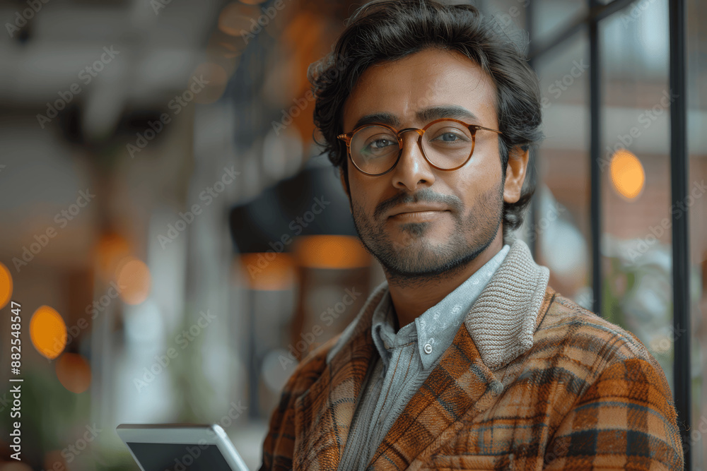 Young Indian Businessman Using Tablet in Modern Office Thoughtful Professional Manager Working with Digital Technology Standing Corporate Entrepreneur Confident Man Young Indian Businessman Using Tablet in Modern Office Thoughtful Professional Manager Working with Digital Technology Standing Corporate Entrepreneur Confident Man