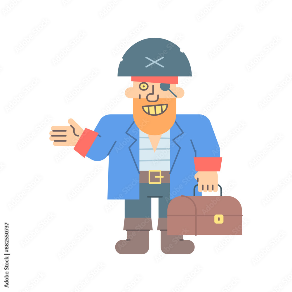 Pirate points hand holding suitcase and smiling Pirate points hand holding suitcase and smiling