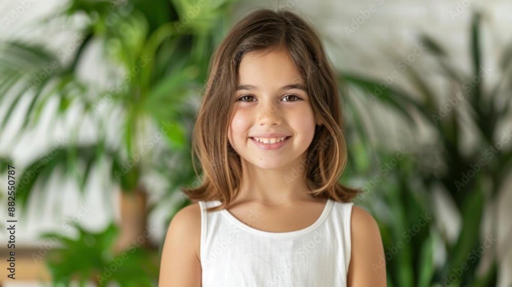Happy Latina Girl in White Sleeveless Top - Portrait of a Smiling Young Girl with Long Hair in a Tropical Setting Happy Latina Girl in White Sleeveless Top - Portrait of a Smiling Young Girl with Long Hair in a Tropical Setting