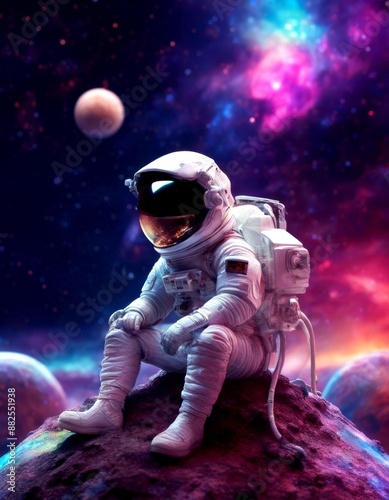 sitting realistic neon spacy way planets planet space hyper astronaut colorful milky light concept modern background audiovisual club © wafi