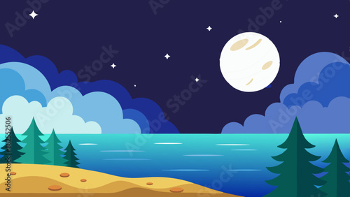 Vector illustration of a moonlit seascape