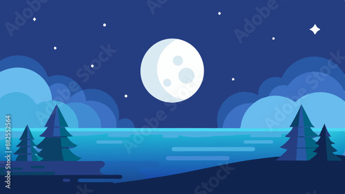 Vector illustration of a moonlit seascape
