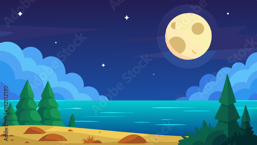 Vector illustration of a moonlit seascape