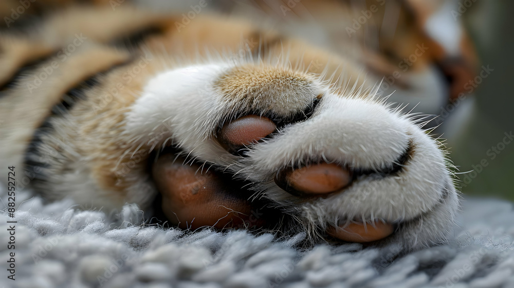 Close-up of Cat Paws on Fuzzy Carpet - Photo Close-up of Cat Paws on Fuzzy Carpet - Photo