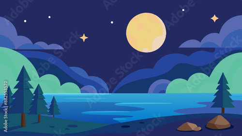 Vector illustration of a moonlit seascape
