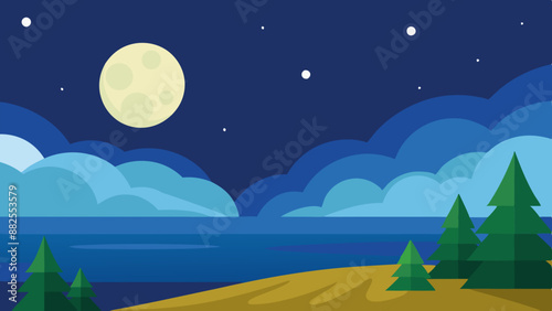 Vector illustration of a moonlit seascape