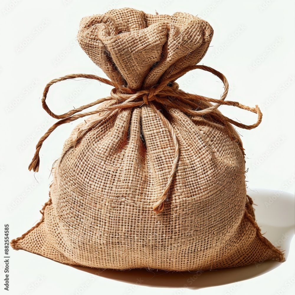 Reusable hemp produce bag, representing eco-friendly alternatives to plastic. Single Object on white background Reusable hemp produce bag, representing eco-friendly alternatives to plastic. Single Object on white background