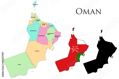 OMAN administrative divisions. OMAN flag and map illustration vector. 