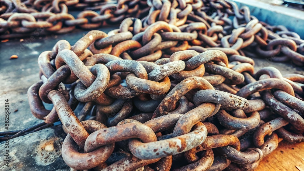 Schwere Eisenketten am Hafen in Großaufnahme Schwere Eisenketten am Hafen in Großaufnahme