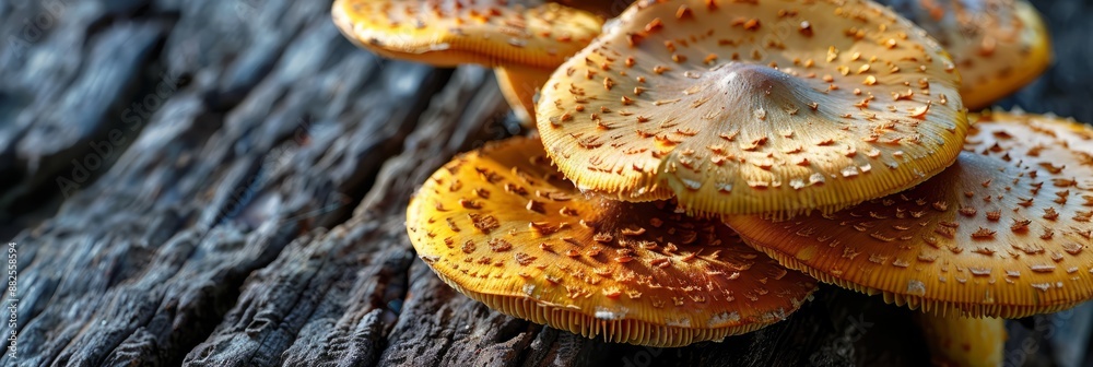 Mushrooms Picture Reference. Macro Photography of Honey Fungus with copy space. Mushrooms Picture Reference. Macro Photography of Honey Fungus with copy space.